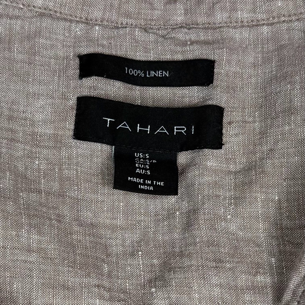 Tahari Sz S Linen V-Neck 3/4 Sleeve Top Side-Button Pullover Lagenlook - Picture 4 of 9